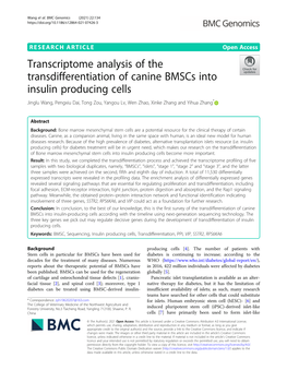 Transcriptome Analysis of the Transdifferentiation of Canine