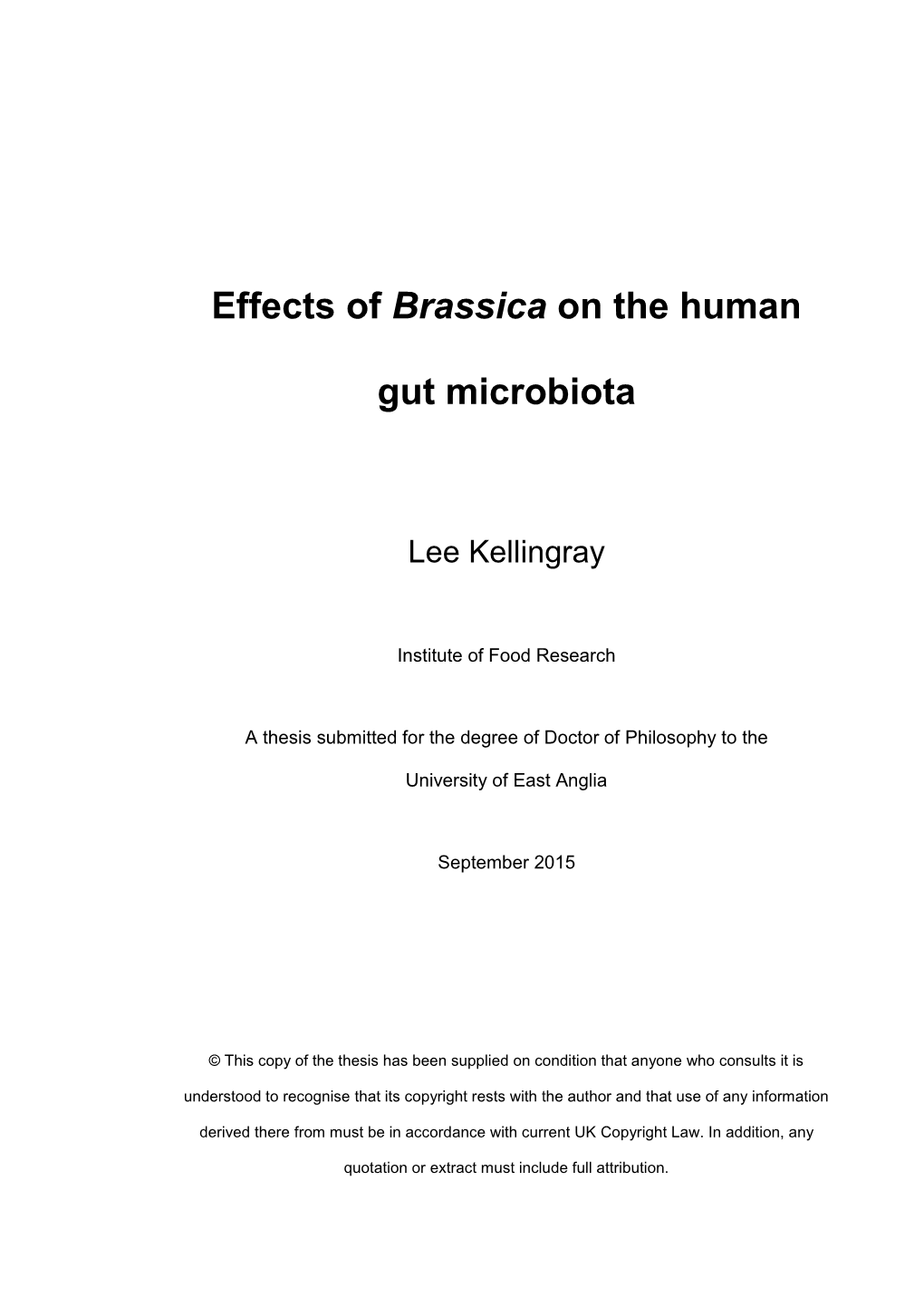 Effects of Brassica on the Human Gut Microbiota