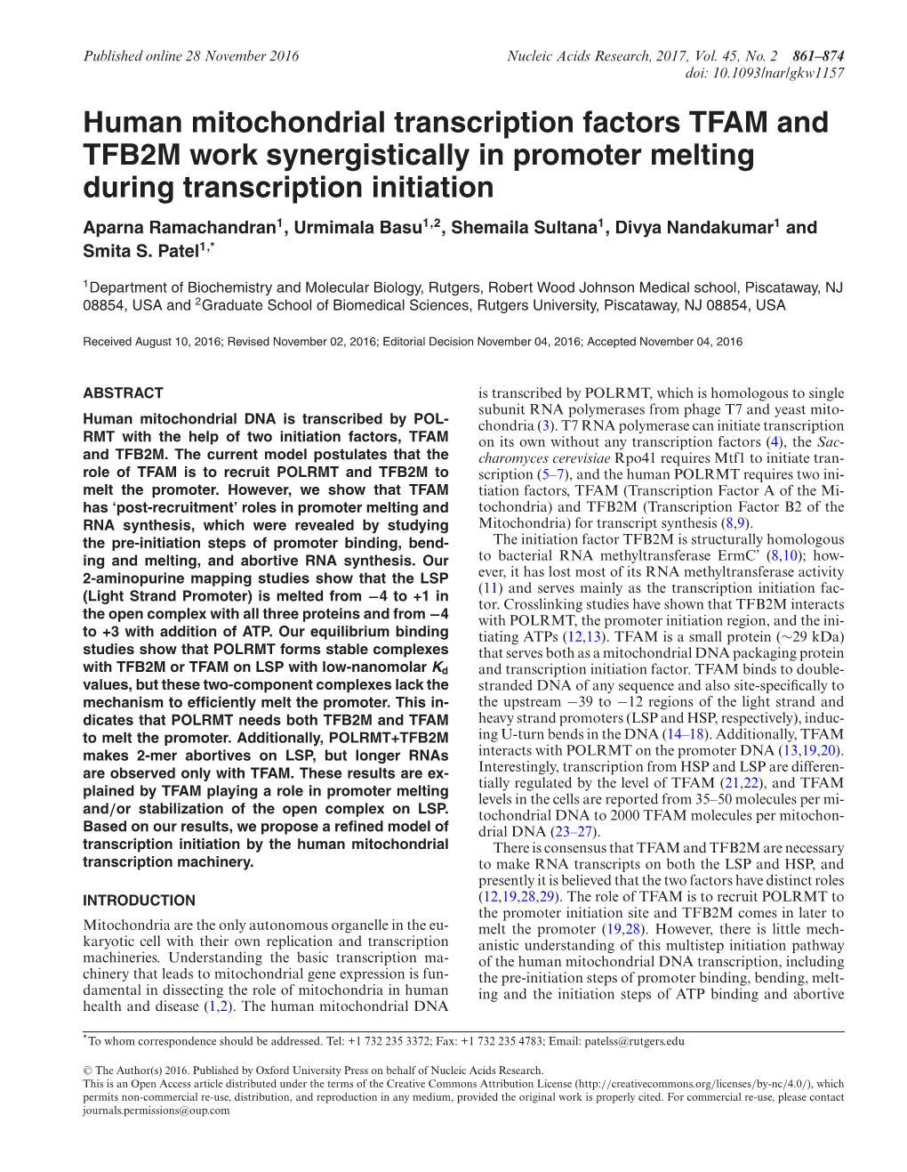 Human Mitochondrial Transcription Factors TFAM and TFB2M Work Synergistically in Promoter Melting During Transcription Initiatio