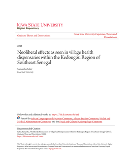 Neoliberal Effects As Seen in Village Health Dispensaries Within the Kedougou Region of Southeast Senegal Samantha Salter Iowa State University