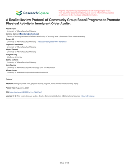 A Realist Review Protocol of Community Group-Based Programs to Promote Physical Activity in Immigrant Older Adults