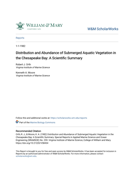 Distribution and Abundance of Submerged Aquatic Vegetation in the Chesapeake Bay: a Scientific Summary