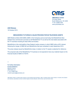 ASX Release 18 October 2019