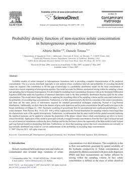 Probability Density Function of Non-Reactive Solute Concentration in Heterogeneous Porous Formations ⁎ Alberto Bellin A, , Daniele Tonina B,C