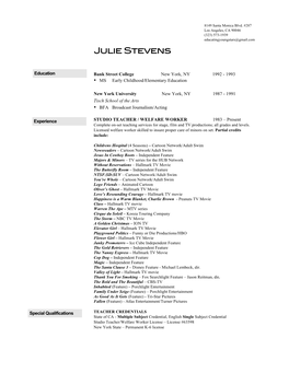 Julie Stevens 2012 Teaching Resume