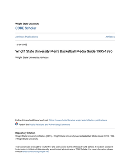 Wright State University Men's Basketball Media Guide 1995-1996