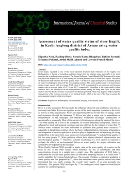Assessment of Water Quality Status of River Kopili, in Karbi Anglong District
