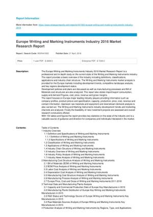 Europe Writing and Marking Instruments Industry 2016 Market Research Report