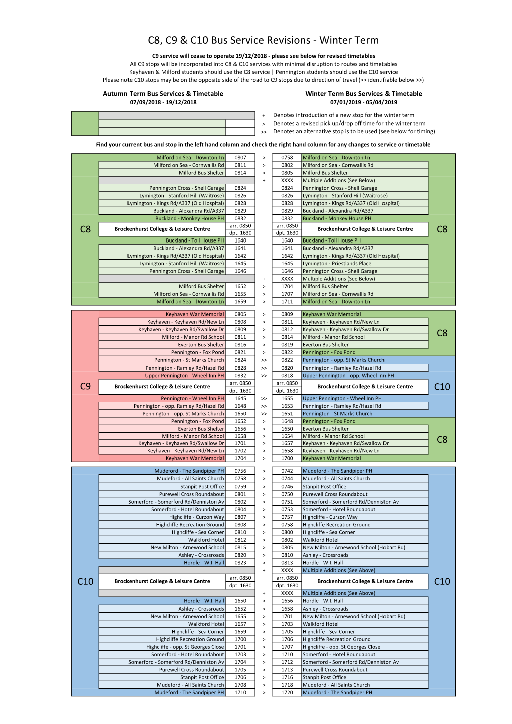 C8, C9 & C10 Bus Service Revisions