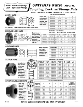 UNITED's Nuts! Acorn, Lock - Spherical Flange Coupling, Lock and Flange Nuts GET MORE for LESS at UNITED! ACORN NUTS See Section G for Stainless