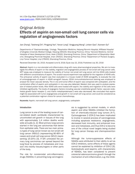 Original Article Effects of Aspirin on Non-Small Cell Lung Cancer Cells Via Regulation of Angiogenesis Factors
