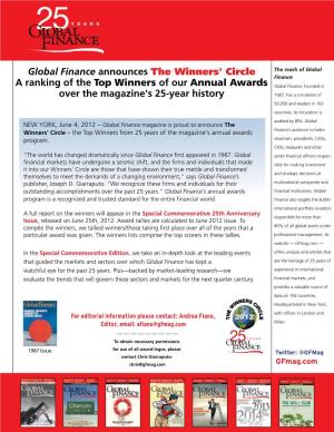 Global Finance Announces the Winners' Circle a Ranking of the Top