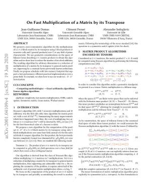 On Fast Multiplication of a Matrix by Its Transpose