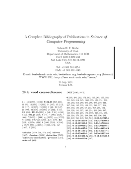 A Complete Bibliography of Publications in Science of Computer Programming