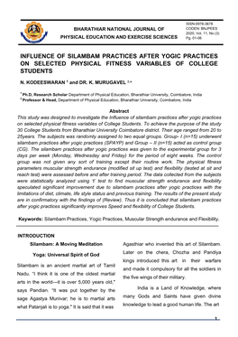 Influence of Silambam Practices After Yogic Practices on Selected Physical Fitness Variables of College Students