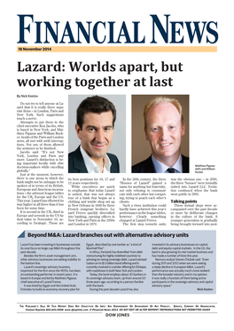 Lazard: Worlds Apart, but Working Together at Last