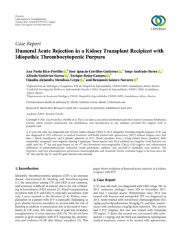Case Report Humoral Acute Rejection in a Kidney Transplant Recipient with Idiopathic Thrombocytopenic Purpura
