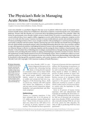 The Physician's Role in Managing Acute Stress Disorder