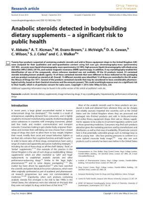 Anabolic Steroids Detected in Bodybuilding Dietary Supplements– a Significant Risk to Public Health V