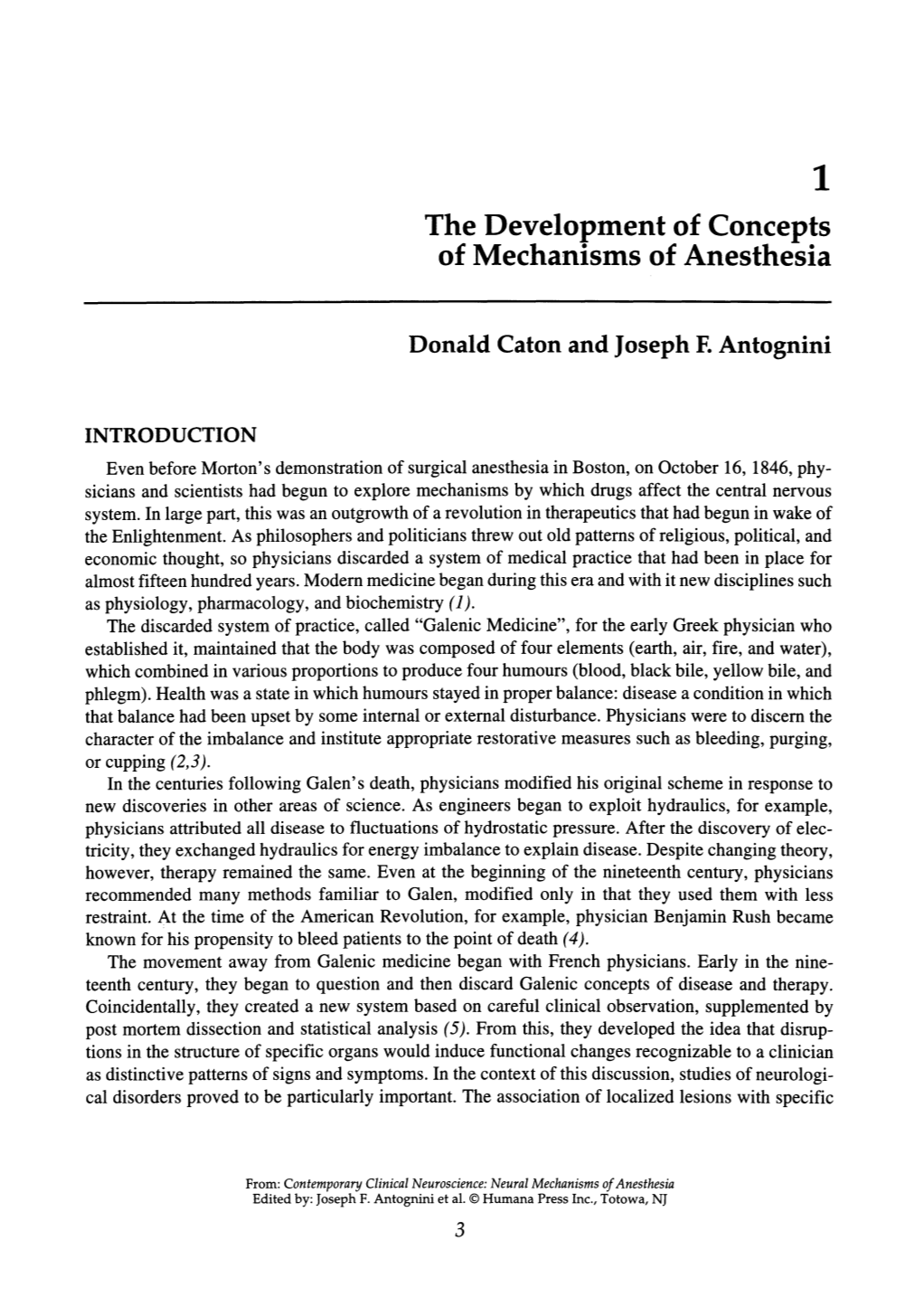 The Development of Concepts of Mechanisms of Anesthesia