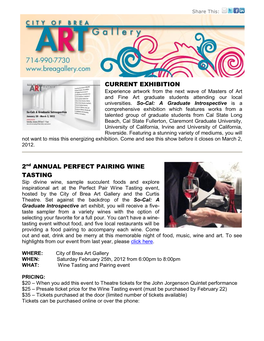 CURRENT EXHIBITION 2Nd ANNUAL PERFECT PAIRING WINE TASTING