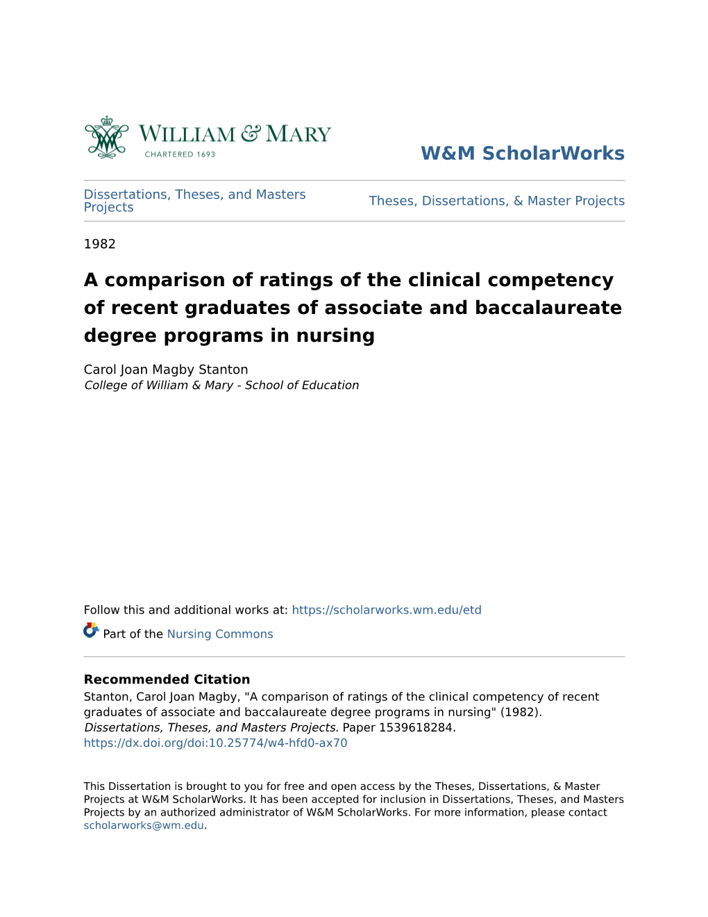A Comparison of Ratings of the Clinical Competency of Recent Graduates of Associate and Baccalaureate Degree Programs in Nursing