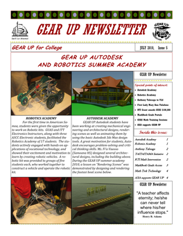 JULY 2010, Issue 5 GEAR up AUTODESK and ROBOTICS SUMMER ACADEMY