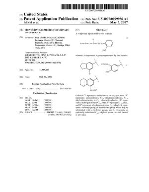 (12) Patent Application Publication (10) Pub. No.: US 2007/0099986 A1 Ishiichi Et Al