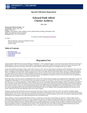 Edward Field Alfred Chester Archives