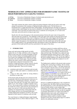 Moderate-Cost Approaches for Hydrodynamic Testing of High Performance Sailing Vessels