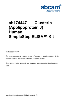 Clusterin (Apolipoprotein J) Human Simplestep ELISA™ Kit