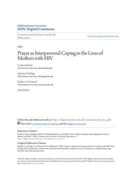 Prayer As Interpersonal Coping in the Lives of Mothers with HIV E