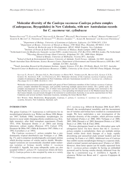 Molecular Diversity of the Caulerpa Racemosa–Caulerpa Peltata Complex (Caulerpaceae, Bryopsidales) in New Caledonia, with New Australasian Records for C