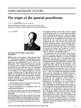 The Origin of the General Practitioner