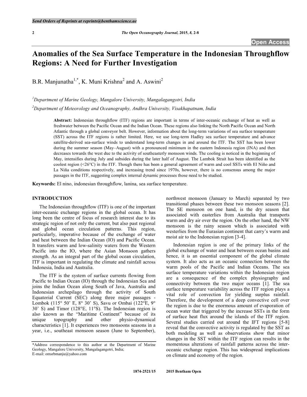 Sea Surface Temperature Changes at the Indonesian Throughflow Region