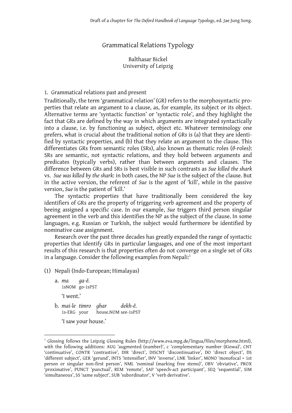 Grammatical Relations Typology