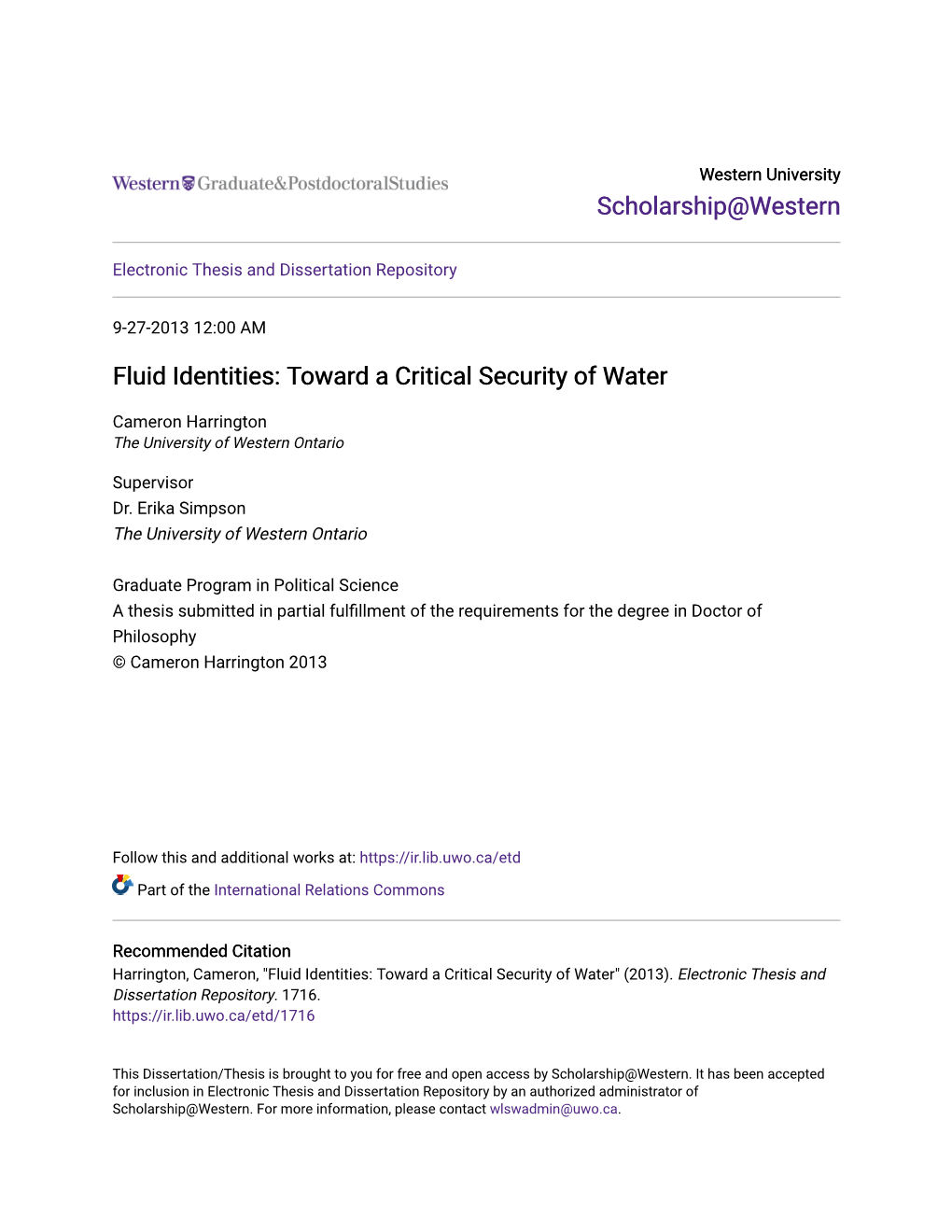 Fluid Identities: Toward a Critical Security of Water