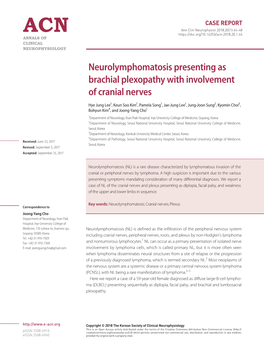 Neurolymphomatosis Presenting As Brachial Plexopathy with Involvement of Cranial Nerves