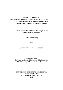 A Critical Appraisal of Marine and Coastal Policy in Indonesia Including Comparative Issues and Lesson Learnts from Australia
