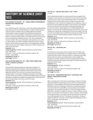 History of Science (HIST SCI) 1