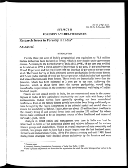 Research Issues in Forestry in India*