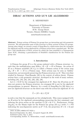 Dirac Actions and Lu's Lie Algebroid