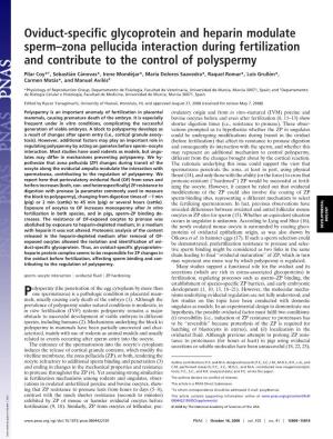 Oviduct-Specific Glycoprotein and Heparin Modulate Sperm–Zona Pellucida Interaction During Fertilization and Contribute to the Control of Polyspermy