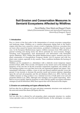 Soil Erosion and Conservation Measures in Semiarid Ecosystems Affected by Wildfires