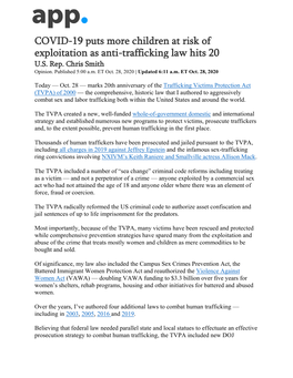 COVID-19 Puts More Children at Risk of Exploitation As Anti-Trafficking Law Hits 20 U.S