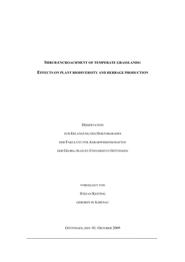 Shrub Encroachment of Temperate Grasslands: Effects on Plant