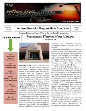 Northern Kentucky Bluegrass Music Association 2016 Keeping Bluegrass Music Alive in the Northern Kentucky Area