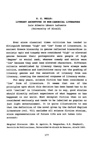 H. G. WELLS: Luis Alberto Lázaro Lafuente (University of Alcalá) Ever Since Classical Times Criticism Has Tended to Ditinguish