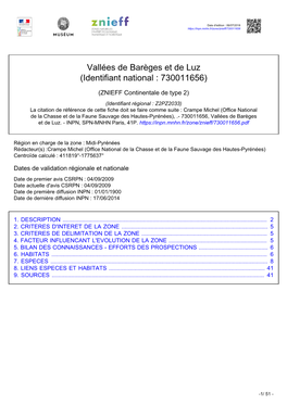 Vallées De Barèges Et De Luz (Identifiant National : 730011656)