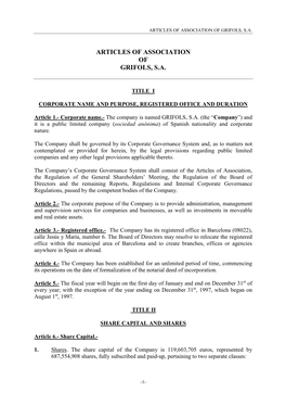 Articles of Association of Grifols, S.A